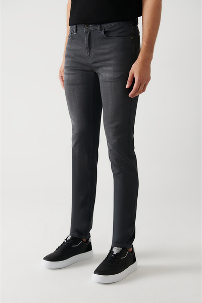 Avva Men's Anthracite Antique Washed Coated Jeans B 003516