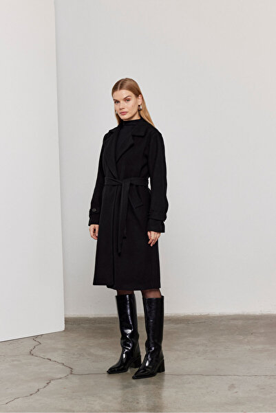 SevdeUgur Belted Black Stamp Coat / Collection