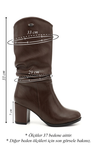 GÖNDERİ(R) Γυναικείες/Κοριτσίστικες μπότες με χοντρό τακούνι με στρογγυλή μύτη και φυσούνα σε καφέ χρώμα