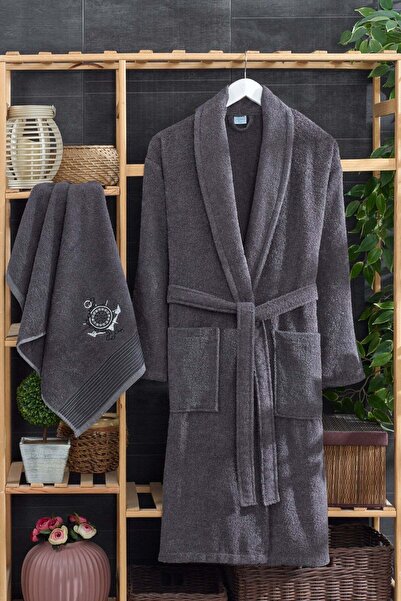 Elmira Textile 4 Piece Family Bathrobe Set Women Men Towel Bathrobe Set 100% Cotton Gray-lavender