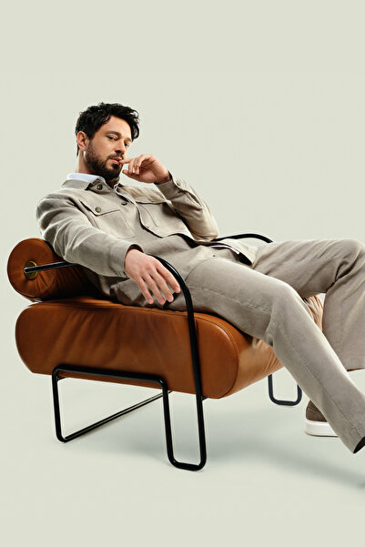 Avva Men's Gray Elastic Waist 100% Linen Relaxed Fit Trousers B003032