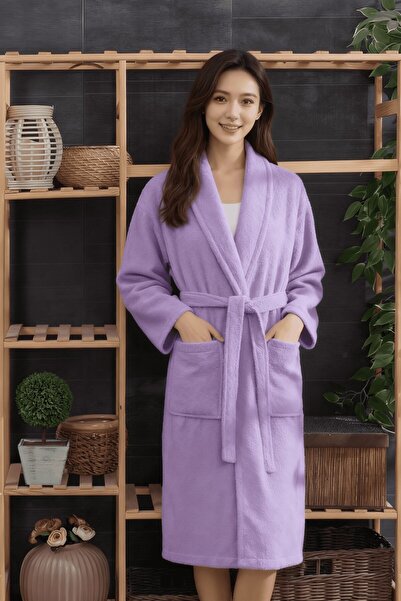 Elmira Textile 4 Piece Family Bathrobe Set Women Men Towel Bathrobe Set 100% Cotton Gray-lavender