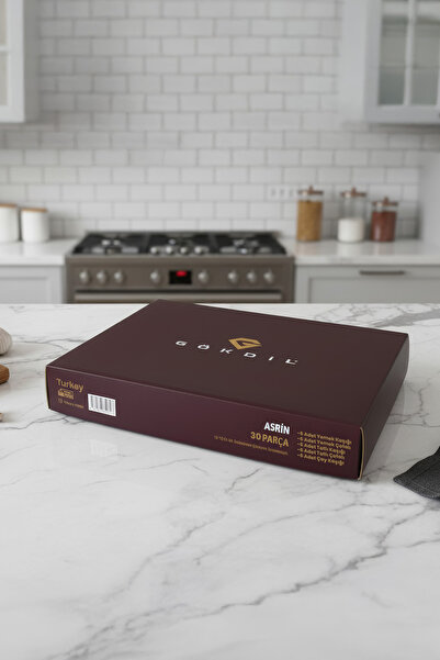 Gökdil Asrin Gold Touch 30 Piece 6 Seater 18/10 Stainless Steel Fork & Spoon Set