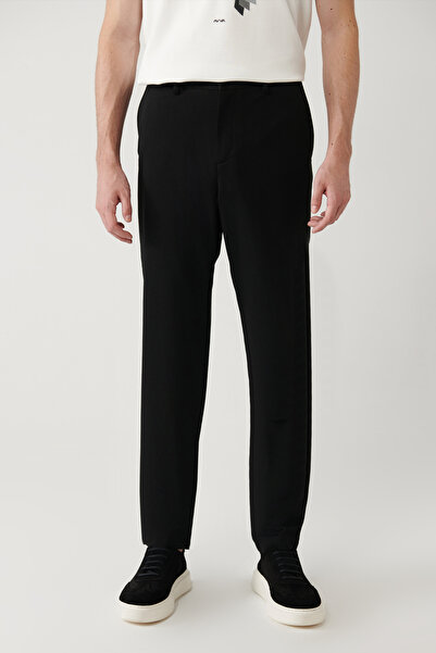 Avva Erkek Siyah Yandan Cepli Armürlü Jersey Kumaş Pantolon B003200