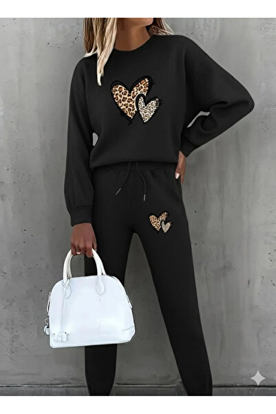 TBL DEKOR MDB Дамски комплект от блуза с дълъг ръкав, велосипедна яка, сърцев...