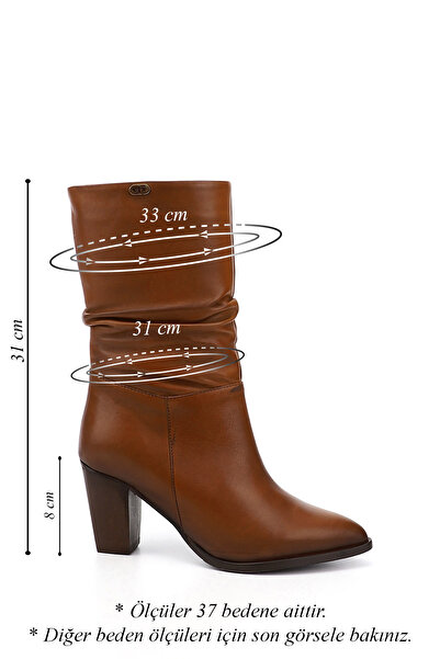 GÖNDERİ(R) Női/lányok barnás antik hegyes orrú, vastag sarkú, valódi bőr csizma