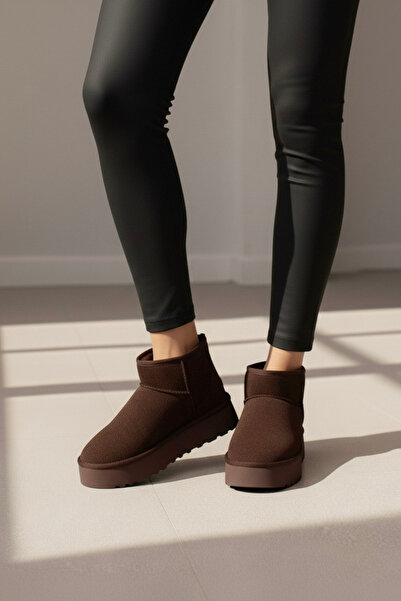 beelleshoe PANNA Mini Kadın KIŞLIK KAHVERENGİ Süet İçi Tüylü Kısa Bot