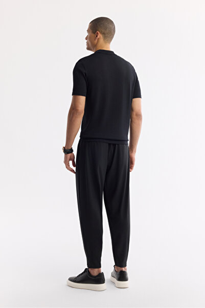 Avva Men's Black Polo Neck Textured Rayon Knitwear Regular Fit T-Shirt A51Y5106