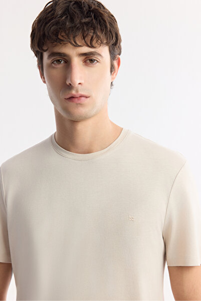 Avva Men's Beige Crew Neck Soft Touch Basic Regular Fit T-Shirt B001171