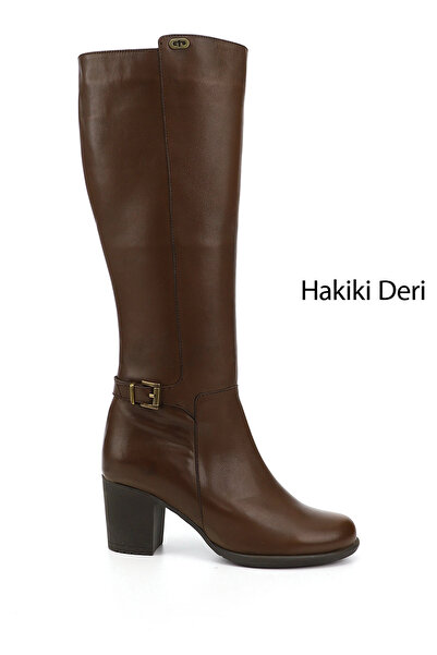 GÖNDERİ(R) Dámské/dívčí hnědé starožitné kozačky na zip na silném podpatku z pravé kůže