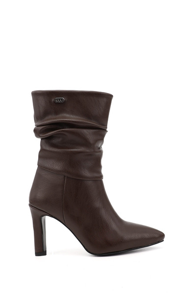 GÖNDERİ(R) Γυναικείες/Κοριτσίστικες μπότες με λεπτό τακούνι με μυτερή μύτη και φυσούνα σε καφέ χρώμα