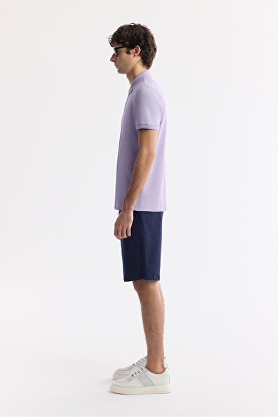 Avva Men's Lilac Non-Curling Polo Neck 100% Cotton Basic Regular Fit T-Shirt B001032