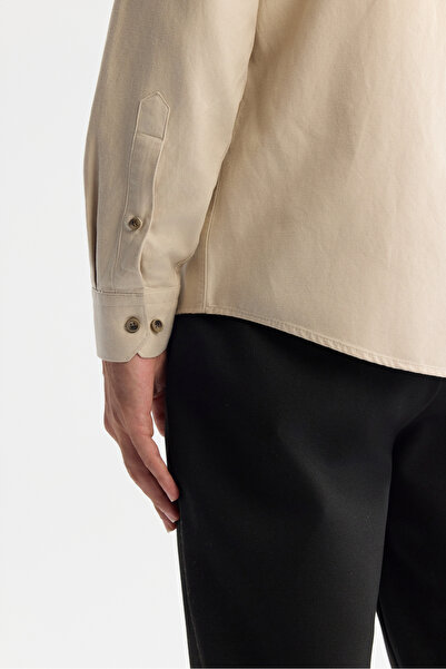 Avva Men's Beige Buttoned Collar Cotton Soft Touch Regular Fit Shirt B002036