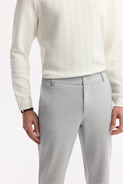 Avva Erkek Açık Gri Beli Lastikli Bi-Stretch Chino Slim Fit Pantolon B003033