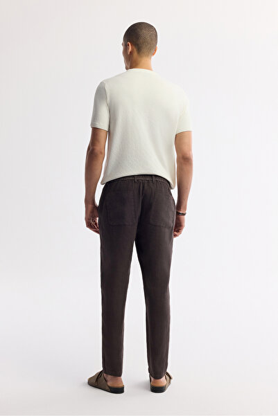 Avva Erkek Kahve Beli Lastikli %100 Keten Relaxed Fit Pantolon B003032