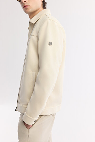 Avva Palton pentru bărbați, bej, cu guler clasic, cu fermoar, din piele intoarsa, texturat, sezonier, confortabil, A51Y6005