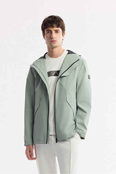 Avva Ανδρικό παλτό με κουκούλα σε πράσινο χρώμα μέντας, αδιάβροχο, αντιανεμικό, εποχιακό Comfort Fit A51Y6054