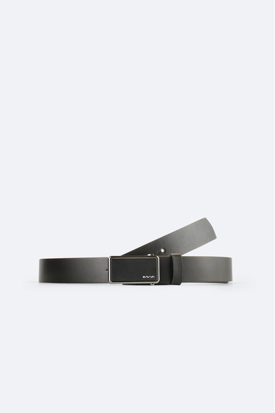 Avva Men's Black 100% Leather Rectangular Buckle Belt A51Y9309
