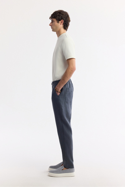 Avva Erkek Antrasit Beli Lastikli %100 Keten Relaxed Fit Pantolon B003032