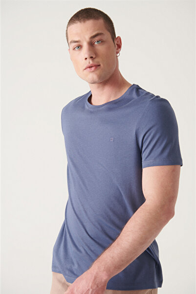 Avva Ανδρικό Indigo Μπλουζάκι Με Στρογγυλή Λαιμόκοψη Soft Touch Basic Κανονική Επιφάνεια T-Shirt B001171