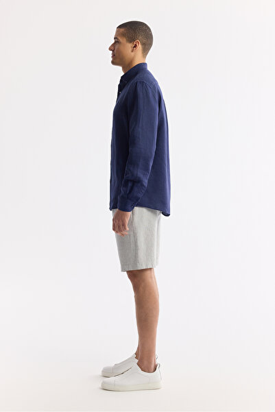 Avva Men's Indigo 100% Linen Buttoned Collar Shirt B 002191