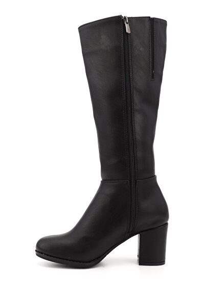 GÖNDERİ(R) Women's Black Round Toe Zippered Thick Heeled Boots