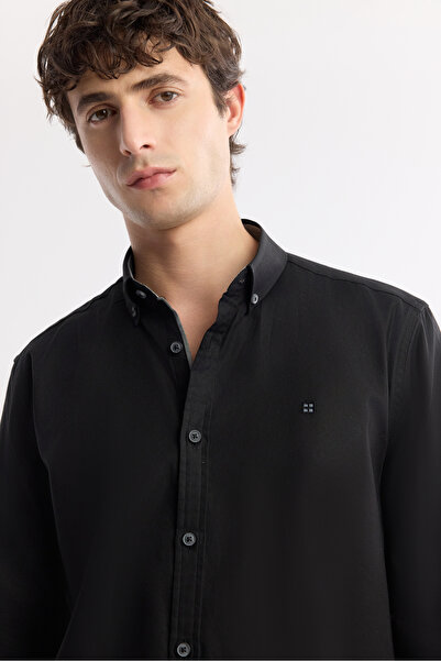 Avva Men's Black Buttoned Collar Gift Boxed 100% Cotton Basic Regular Fit Shirt B002034