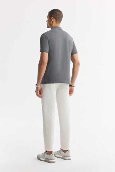 Avva Men's Anthracite Non-Curling Polo Neck 100% Cotton Basic Regular Fit T-Shirt B001032