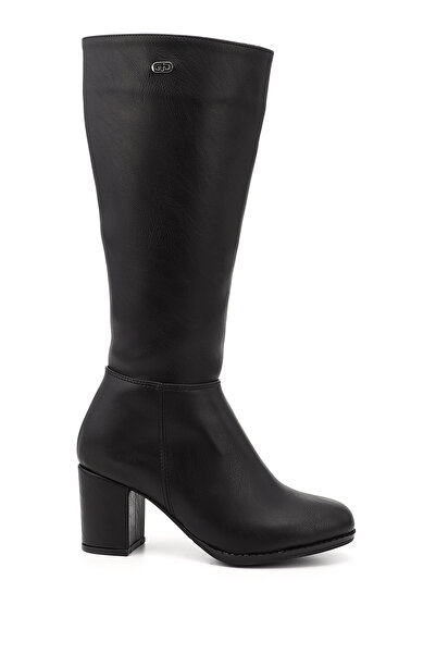 GÖNDERİ(R) Women's Black Round Toe Zippered Thick Heeled Boots