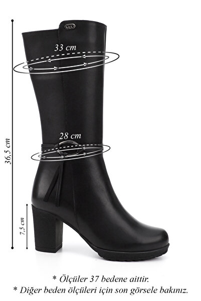 GÖNDERİ(R) Γυναικείες/Κοριτσίστικες μαύρες μπότες από γνήσιο δέρμα με χοντρό τακούνι με φερμουάρ