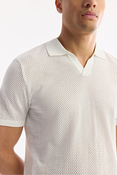 Avva Men's Ecru Polo Neck Viscose Blend Knitwear Regular Fit T-Shirt A51Y5160