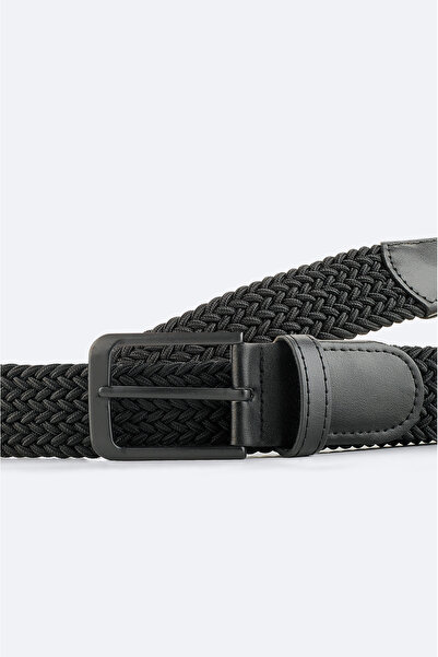 Avva Men's Black Knitted Textured Belt A51Y9303