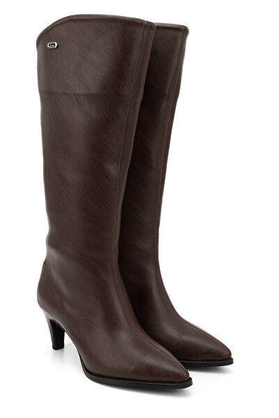 GÖNDERİ(R) Γυναικείες/Κοριτσίστικες μπότες με λεπτό τακούνι σε καφέ χρώμα