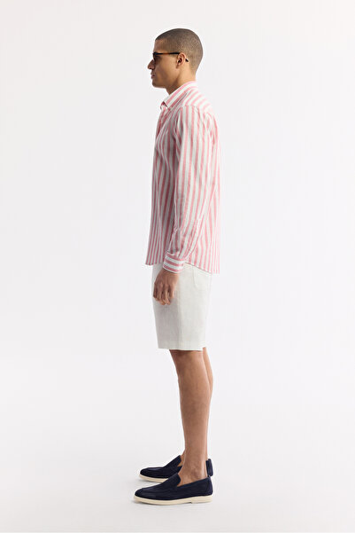 Avva Erkek Kırmızı Düğmeli Yaka Çizgili %100 Pamuk Comfort Fit Gömlek A51Y2167