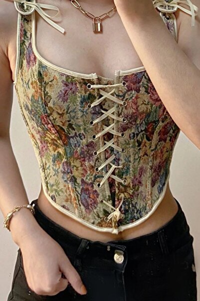 TAJ vintage çiçek baskılı korse Büstiyer