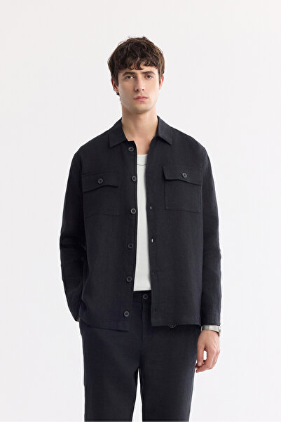 Avva Чоловіча чорна класична сорочка з коміром, 100% льон, комфортний крій, піджак A51Y2087