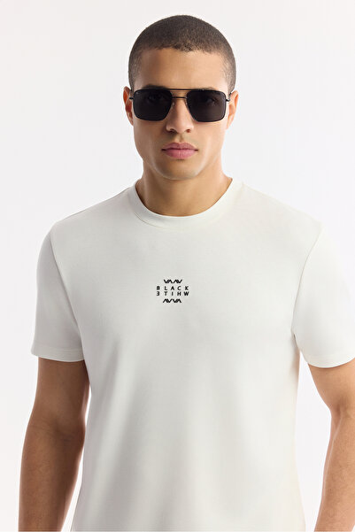 Avva Ανδρικό μπλουζάκι με λαιμόκοψη εκρού με στάμπα Bi-Stretch Interlock Regular Fit T-Shirt A51Y1162