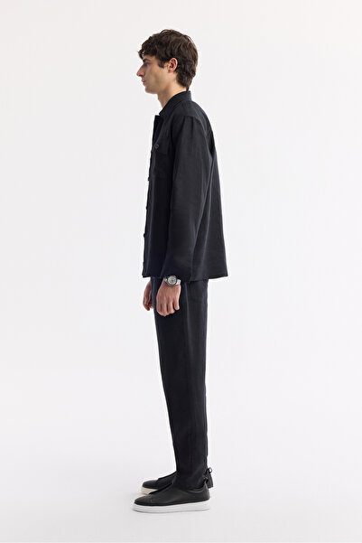 Avva Jachetă neagră pentru bărbați, cu guler clasic, 100% in, cu potrivire confortabilă A51Y2087