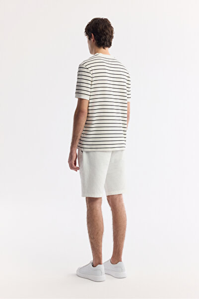 Avva Ανδρικό μπλουζάκι με ριγέ ζακάρ με λαιμόκοψη σε λευκό χρώμα A51Y1149