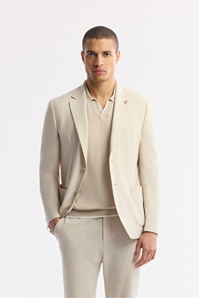 Avva Men's Stone Mono Collar Bag Pocket Double Slits Unlined Textured Jacket A51Y4006