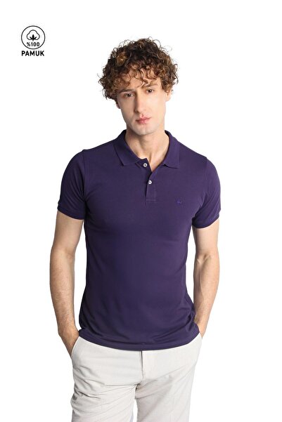 İgs Ανδρικό μπλουζάκι μωβ Modernfit / Slim Fit Polo Neck