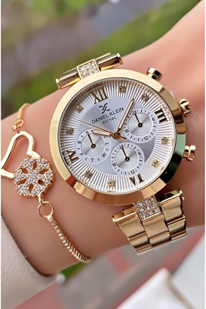 Daniel Klein العلامة التجارية - لون ذهبي - أصلي - ساعة يد نسائية مقاومة للماء ضمان لمدة عامين - مع سوار هدية