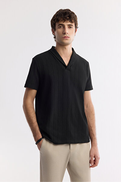 Avva Ανδρικό μπλουζάκι με μαύρο γιακά από βισκόζη με σάλι, κανονική εφαρμογή A51Y1071