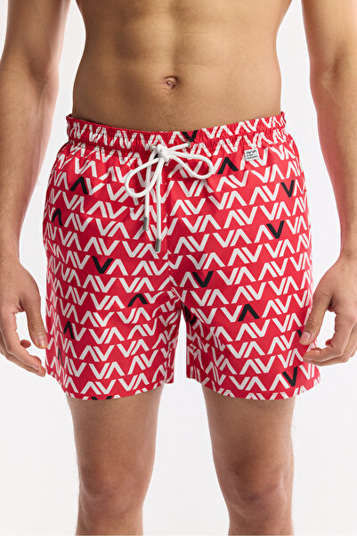 Avva Erkek Kırmızı Hızlı Kuruyan Baskılı Çantalı Relaxed Fit Relaxed Fit Deniz Şortu A51Y3827