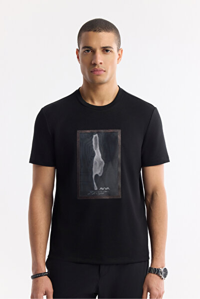 Avva Ανδρικό μπλουζάκι με στάμπα με λαιμόκοψη με δύο ελαστικότητες και κανονική εφαρμογή A51Y1029