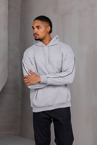 DARK MODA Unisex Striped Oversize Hooded Sweatshirt with Kangaroo Pocket and Drawstring