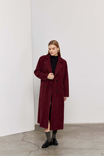 SevdeUgur Women's Long Oversized Coat Lined Burgundy / Sevde Ugur