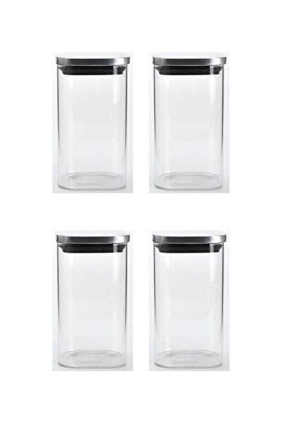 Kitchen Design Lab Vakum Krom Kapaklı Kare Cam Kavanoz 6,5x12,5 Cm - 350 Ml Cam Baharatlık Saklama Kabı 4 Adet