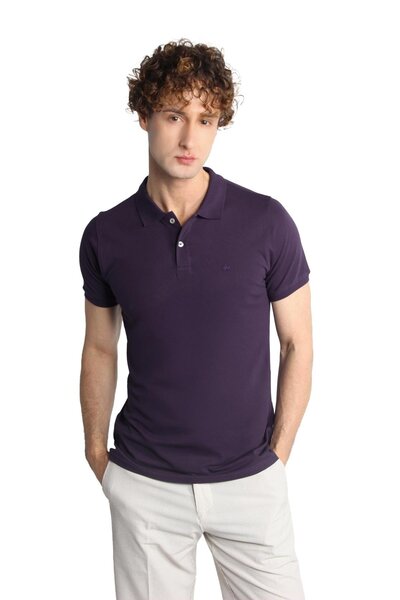 İgs Ανδρικό μπλουζάκι μωβ Modernfit / Slim Fit Polo Neck
