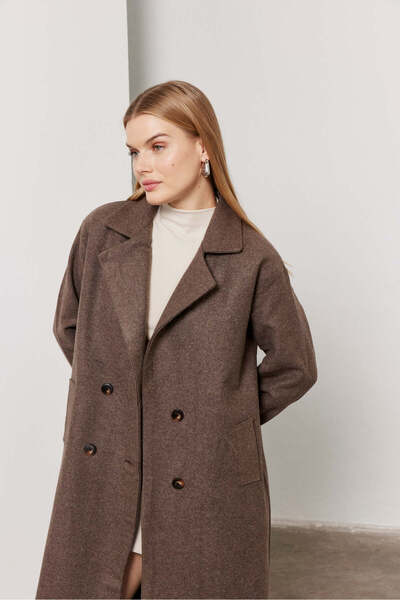 SevdeUgur Women's Long Oversized Coat with Lining Mink / Sevde Ugur